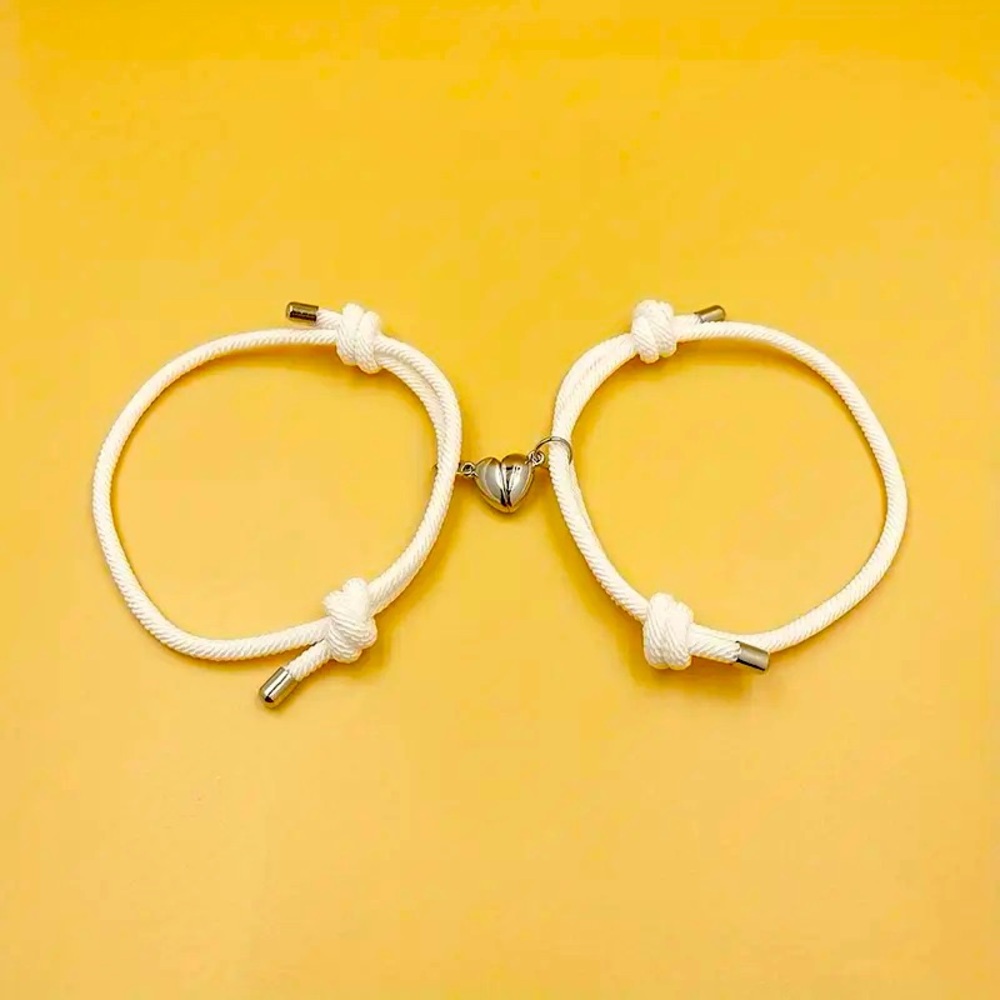 2pcs Couple Bracelet Set with Heart Magnetic Buckle - white-Polyester